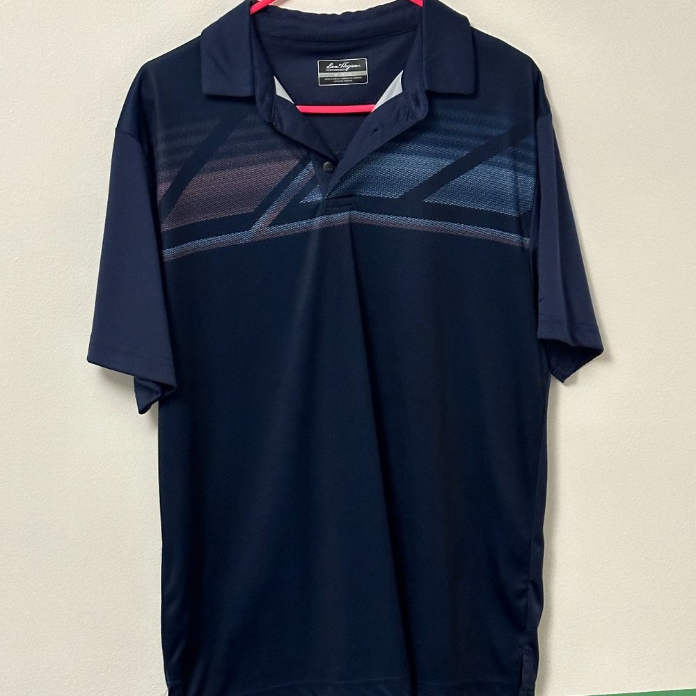 Ben Hogan Golf Polo, Size M, Dark blue shirt with purple and light blue graphic